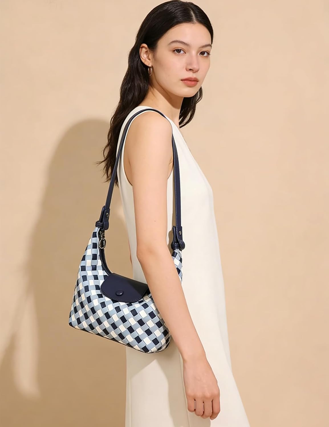 Small Woven Leather Handbag Cute LeatherTop-Handle Shoulder Bag for women Woven Crossbody Bag - Image 3