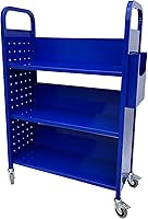 Vista 4 de Workington Rolling Book Truck Book Cart with 3 Flat Shelves, Library Book Cart with Swivel Lockable Casters 3001 Blue Azul