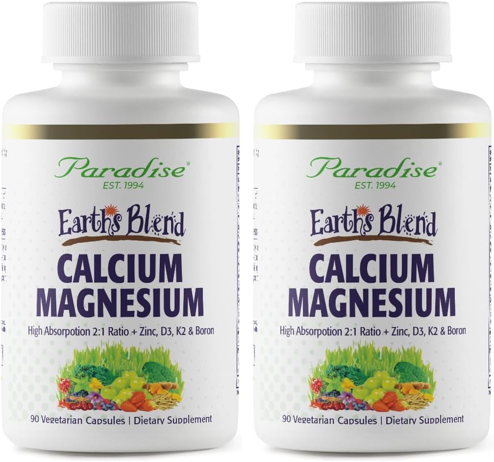 Paradise Herbs Earth's Blend Calcium Magnesium + Zinc, D3, K2 & Boron, Supports Bone Health, Vegan, Non-GMO, Gluten Free, 90 Vegetarian Capsules (Pack of 2)