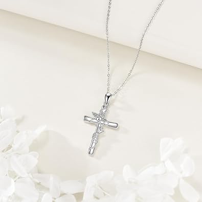 YFN Womens Cross Necklace Sterling Silver Cross Pendant Necklace Christian Jewelry for Women Catholic Religious Gifts for Mom
