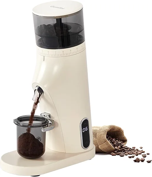 Gemilai Electric Conical Burr Coffee Grinder, Coffee Bean Grinder with Smart 60S Timer, 60 Precise Adjustable Grind Settings for Espresso, 2-12 Cup, Easy to Clean, Durable & Quiet, G9010B White