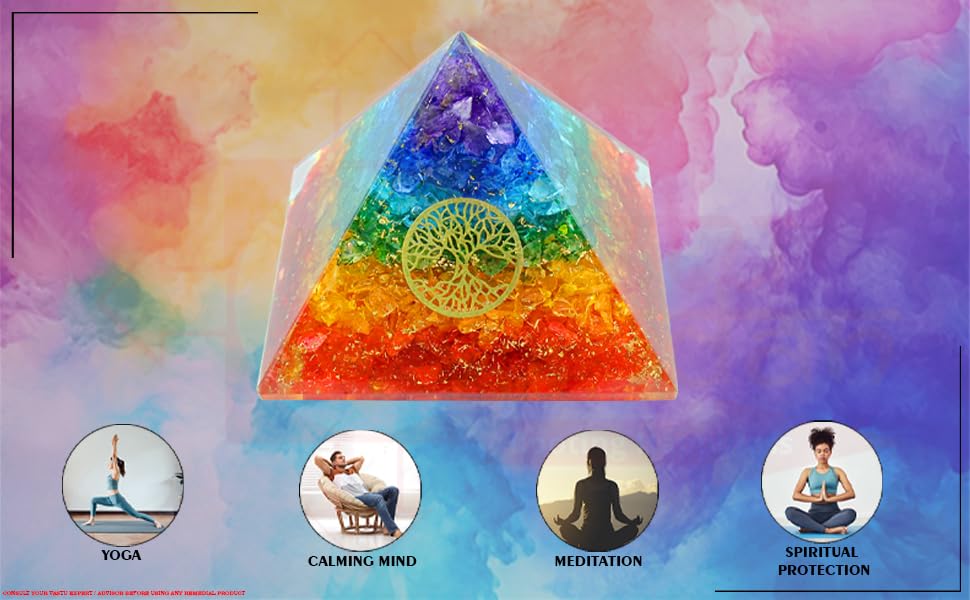 Image of 7-Chakra Pyramid | 3-Inch | Chakra Balancing Pyramid for Meditation, Energy Healing, and Spiritual Practices | Handcrafted with Genuine Gemstones |
