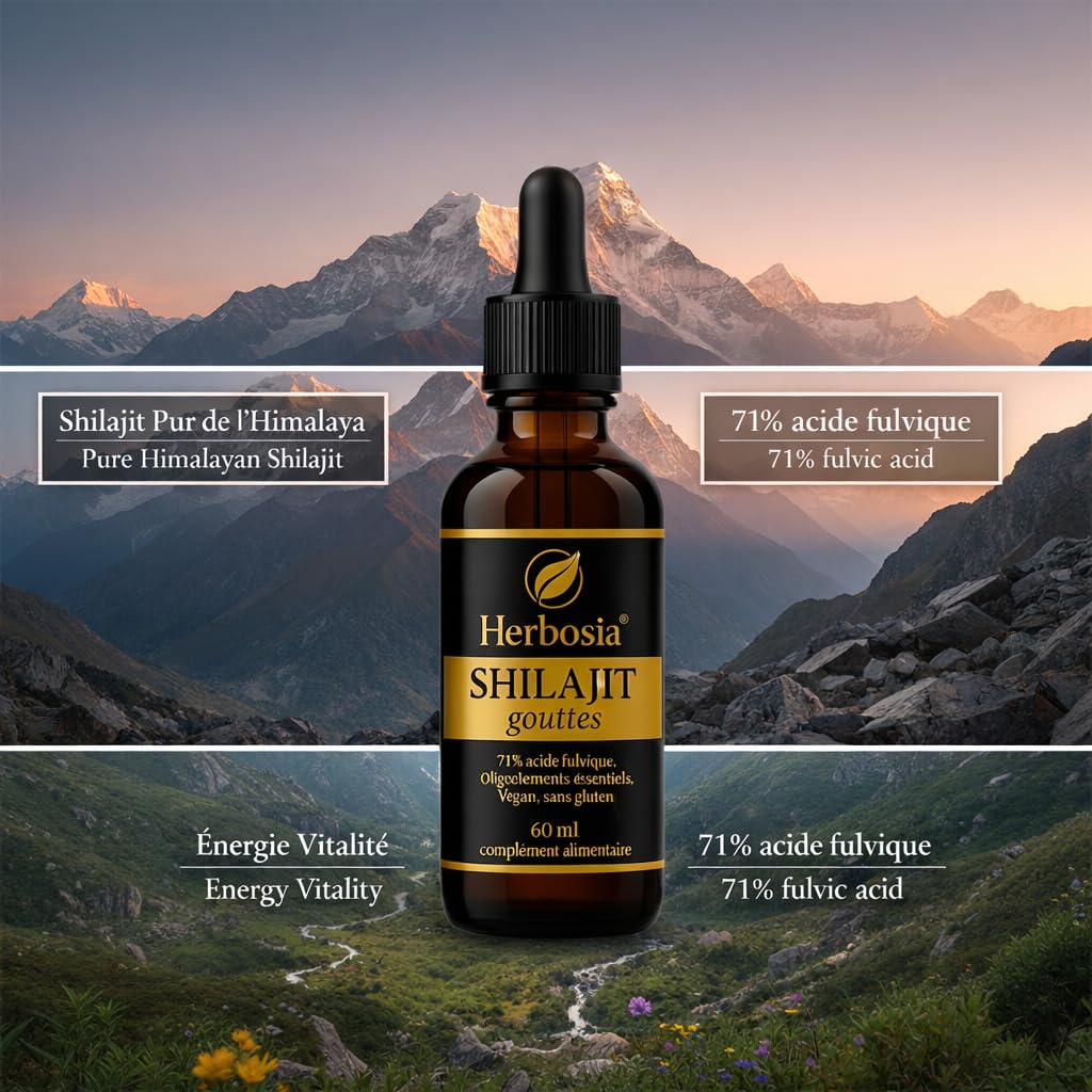 Shilajit Gocce 60 ml – Integratore alimentare liquido, resina Himalayana 100% pura, ricca di acidi fulvici, vitalità ed energia naturale