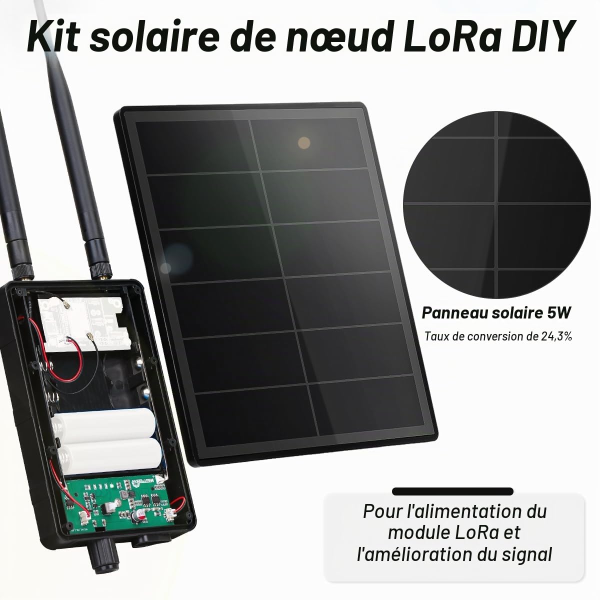 Système de panneau solaire D5-2A 5 W pour module LoRa Rak4631 pour modules LoRa DIY Meshtastic Meshcore LoRa Node Kits avec antenne BLE 868 MHz et 2,4 g