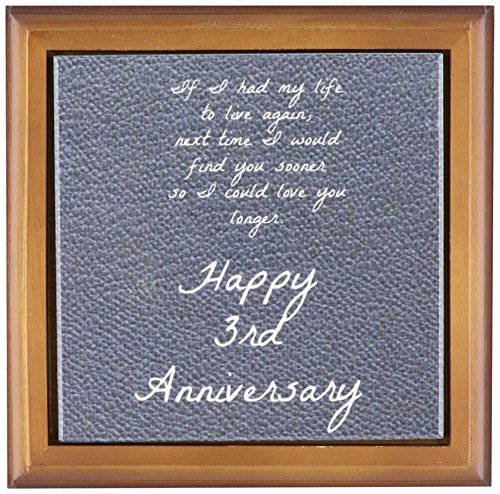 3dRose ft_221894_1 3rd Anniversary Love You Longer on Faux Leather-Like Background Framed Tile, 8 by 8