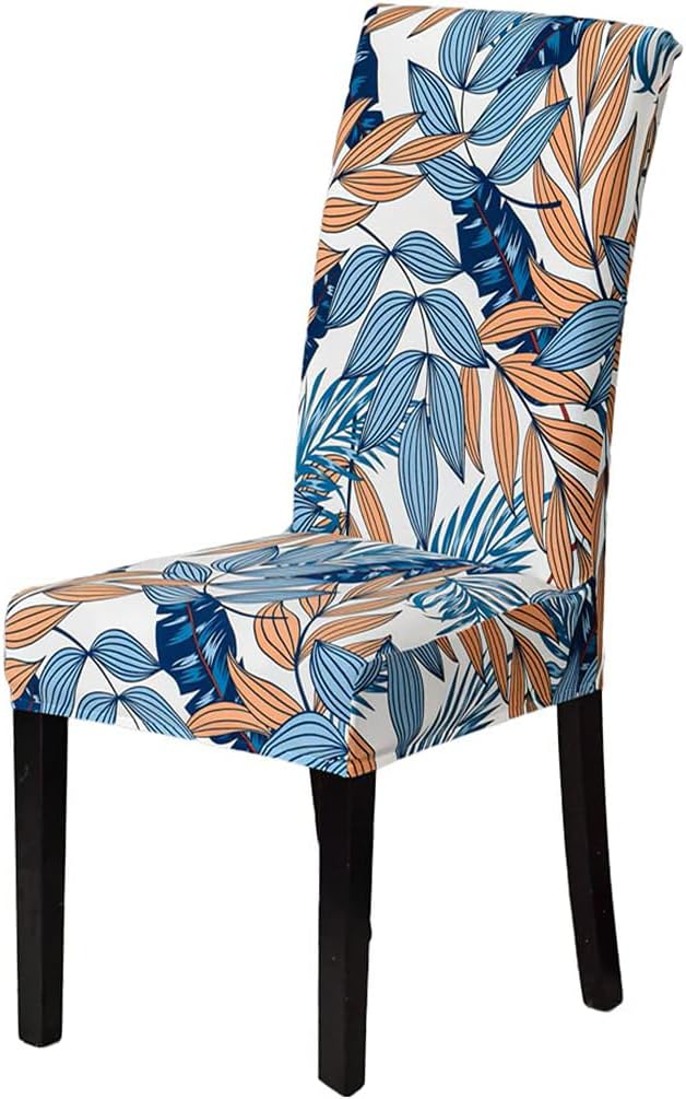 Styleys Elastic Chair Cover Stretch Removable Washable Short Dining Chair Cover Protector Seat Slipcover (Set of 1, Blue/Orange Leaf, SD3209)