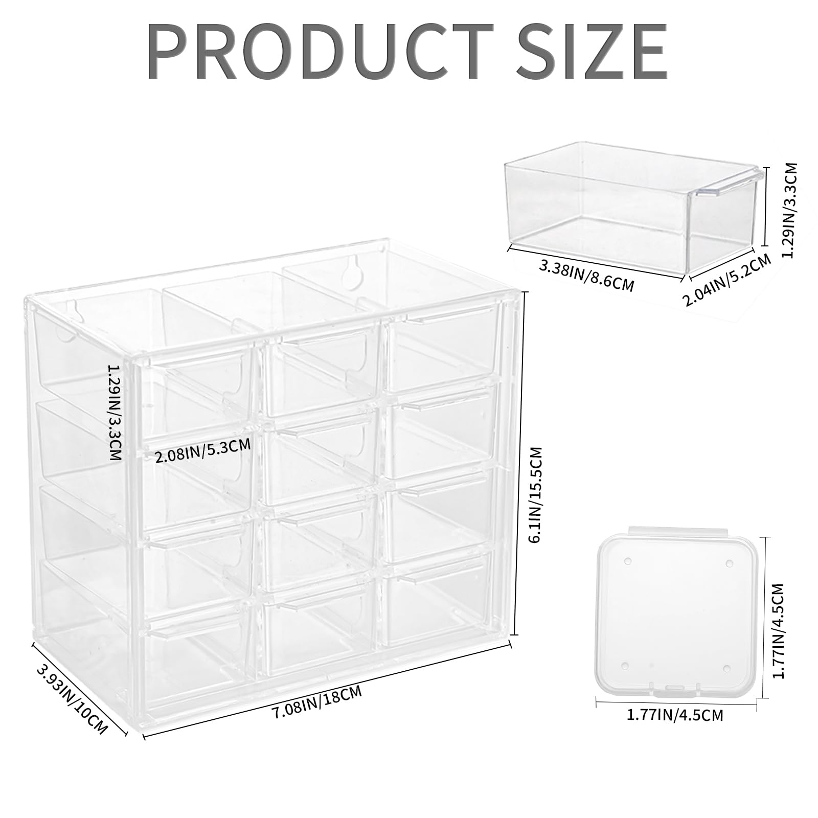 Cajoneras Plastico - Mini cajón organizador - Pequeño organizador de almacenamiento de escritorio con 12 cajonaes para guardar joyas cuentas horquillas pendientes piezas pequeñas