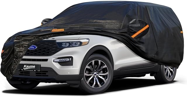 kayme 7 Layers Heavy Duty SUV Car Cover Waterproof All Weather, Full Exterior Cover Outdoor Snow Sun Uv Protection with Zipper for Automobiles, Universal Fit for SUV Jeep (191-200 inch)
