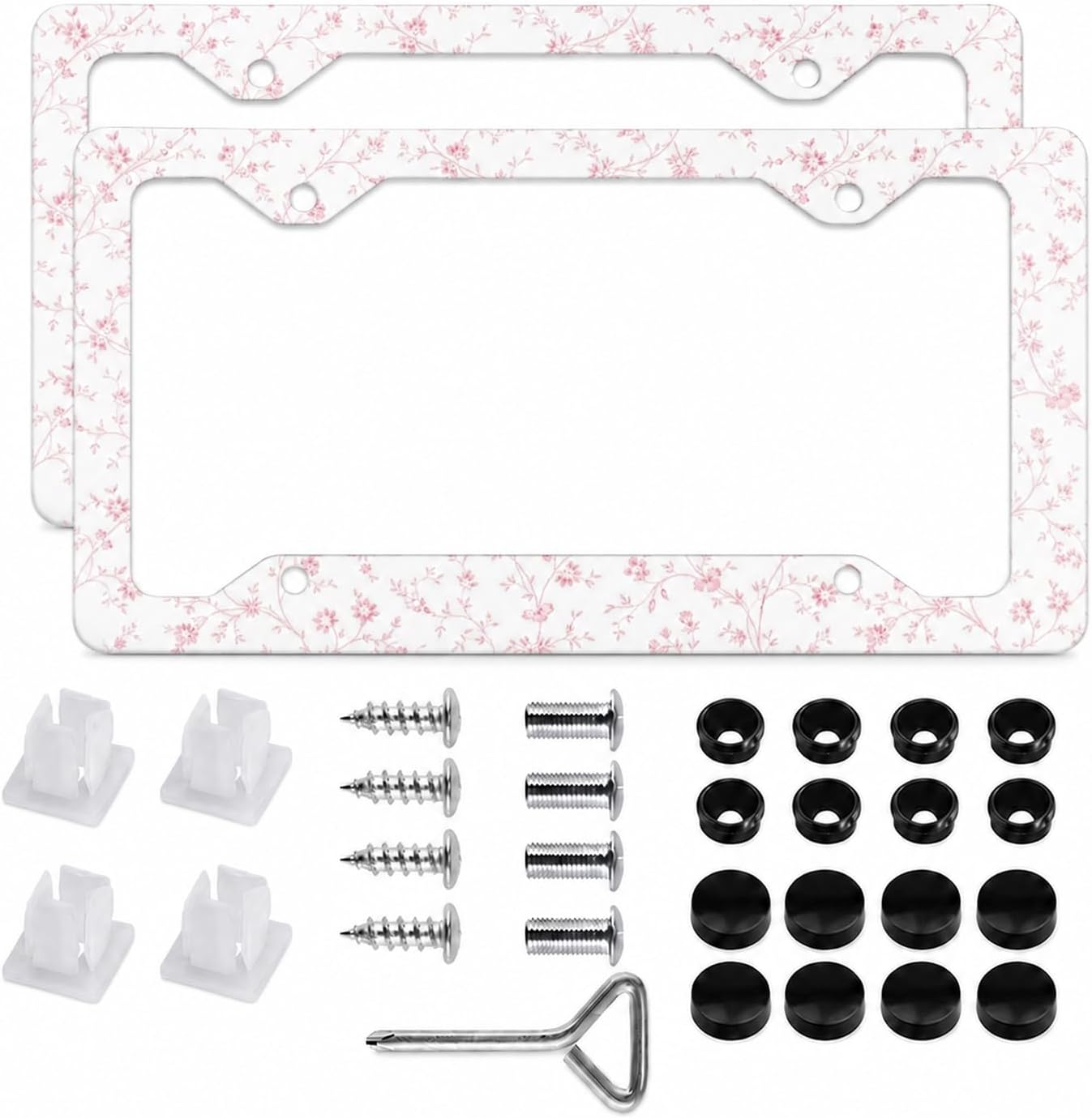2 Pack Coquette Pink Floral License Plate Frames, Aluminum Alloy Flower License Plate Covers, Cute Decorative Car Plate Holders for Standard U.S. Plates, Aesthetic Car Accessories Gift for Women