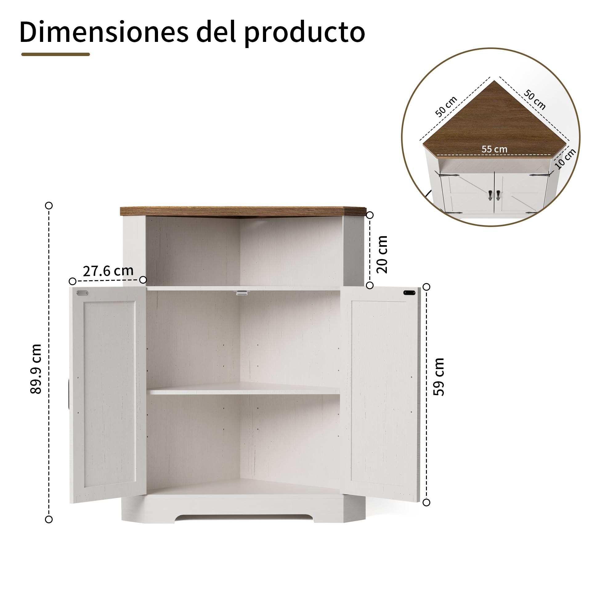 BonVache Mobile Angolare Bianco, con 5 Ripiani Regolabili
