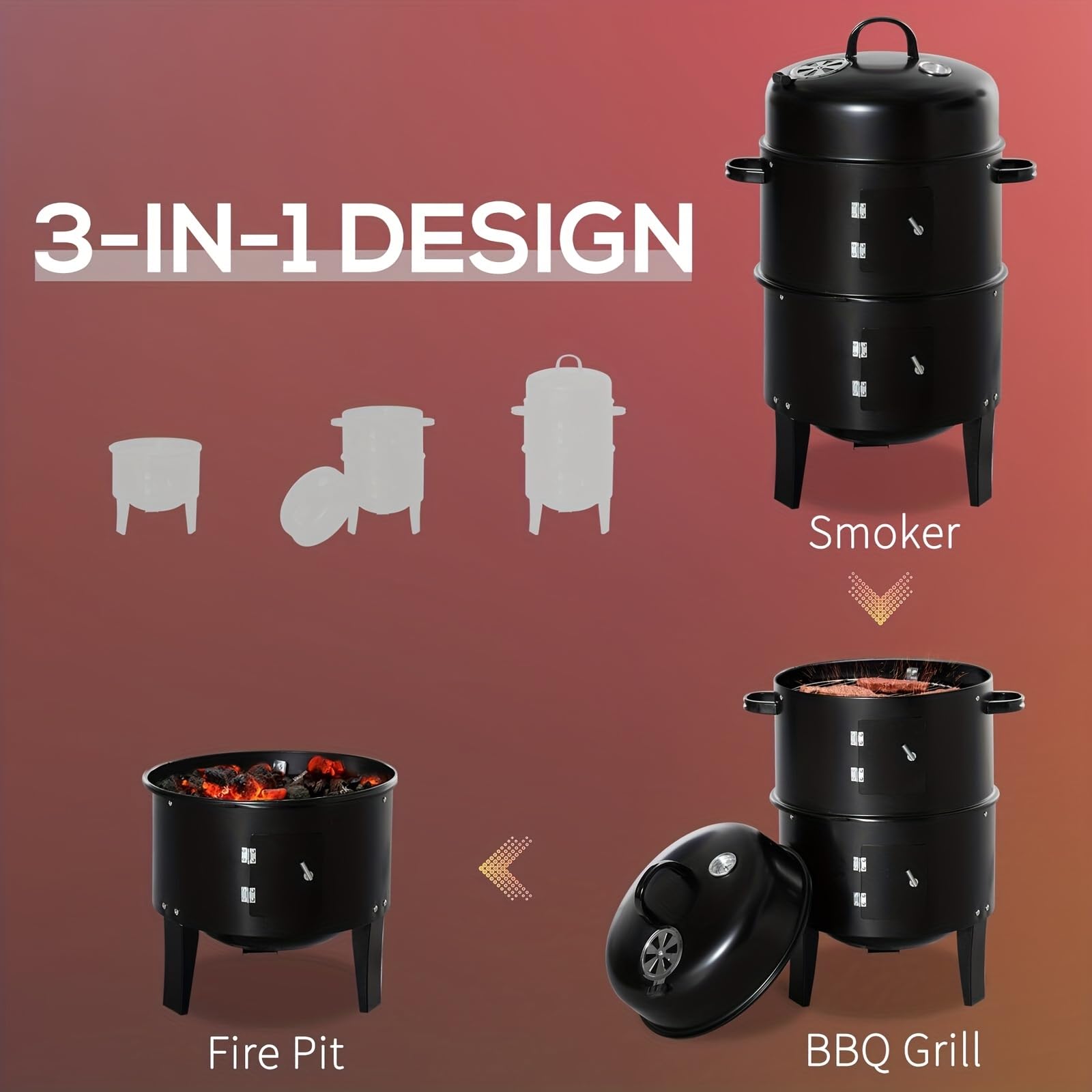 ★一台三役★ BBQコンロ 燻製 蒸し 焼き 温度計付 ステアー付 レシピ付 ☆一台三役☆ BBQコンロ 燻製 蒸し 焼き 温度計付 ステアー付