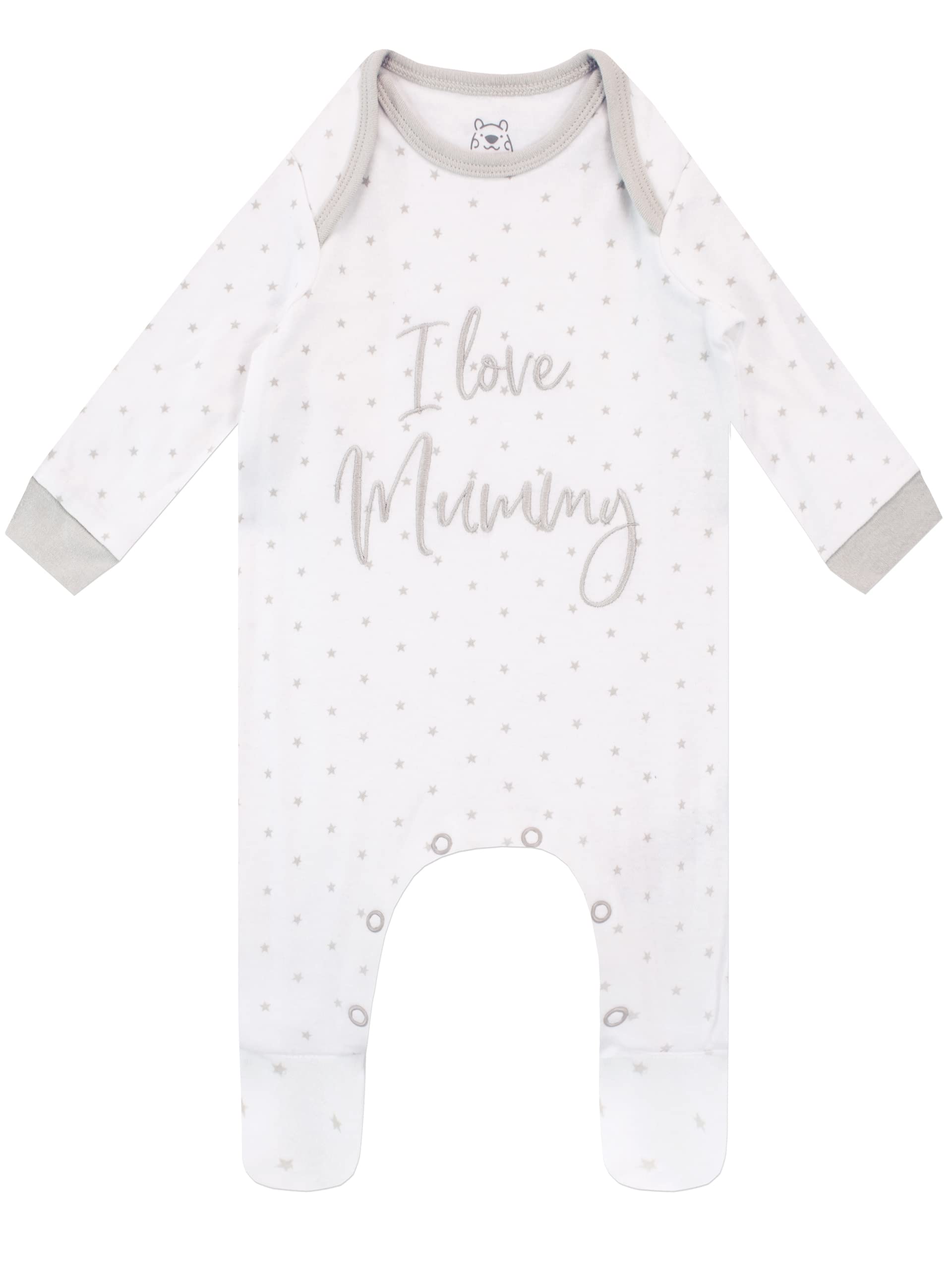 Harry Bear Baby I Love Mummy Sleepsuit - White Cotton Onesie - 12-18m