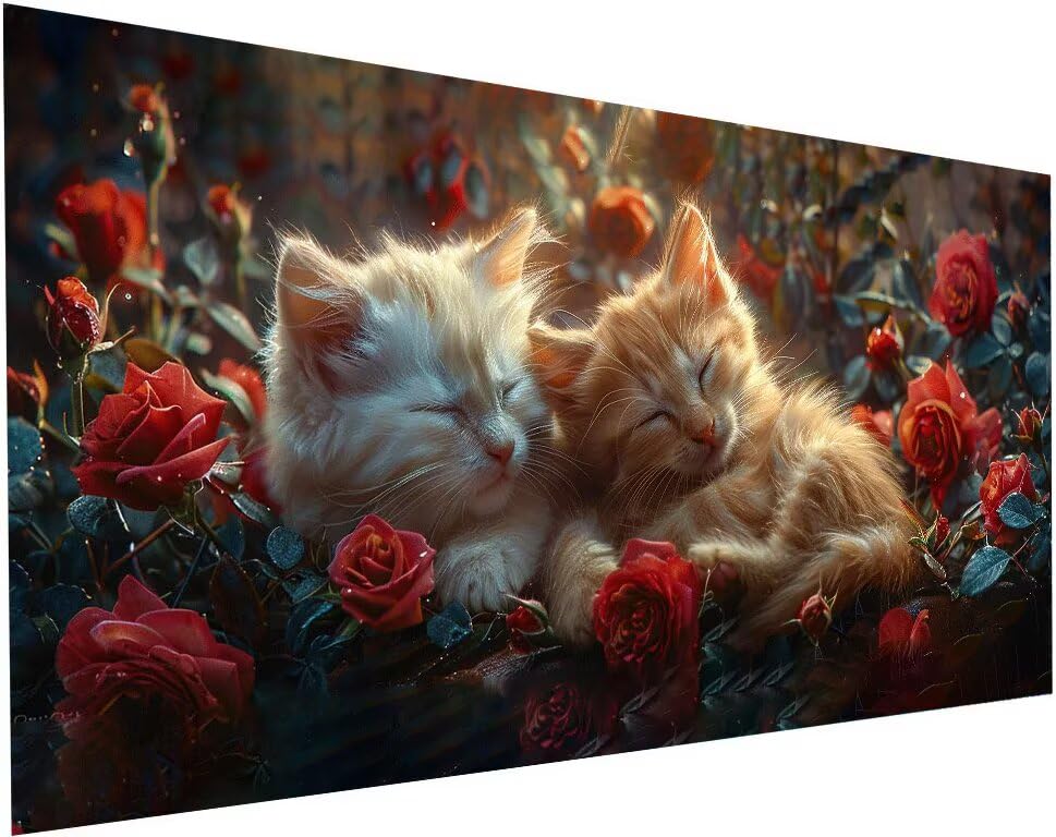 Broderie Diamant Kit Rose Chat : Diamond Painting Adulte Grand Format S-568