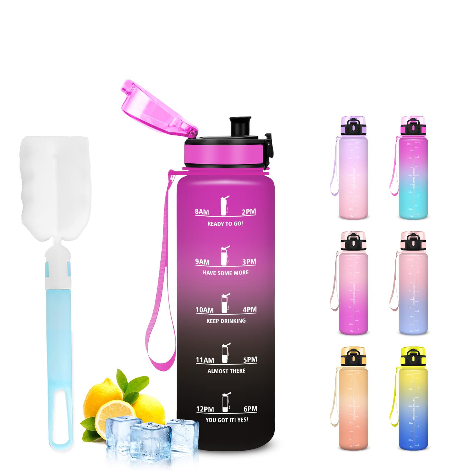 Mujigaga Kids Water Bottle 500ml Leakless Motivational Water Bottles with Sponge Brush Sports Water Bottles Motivational Slogan Water Bottles for School, Office, Running