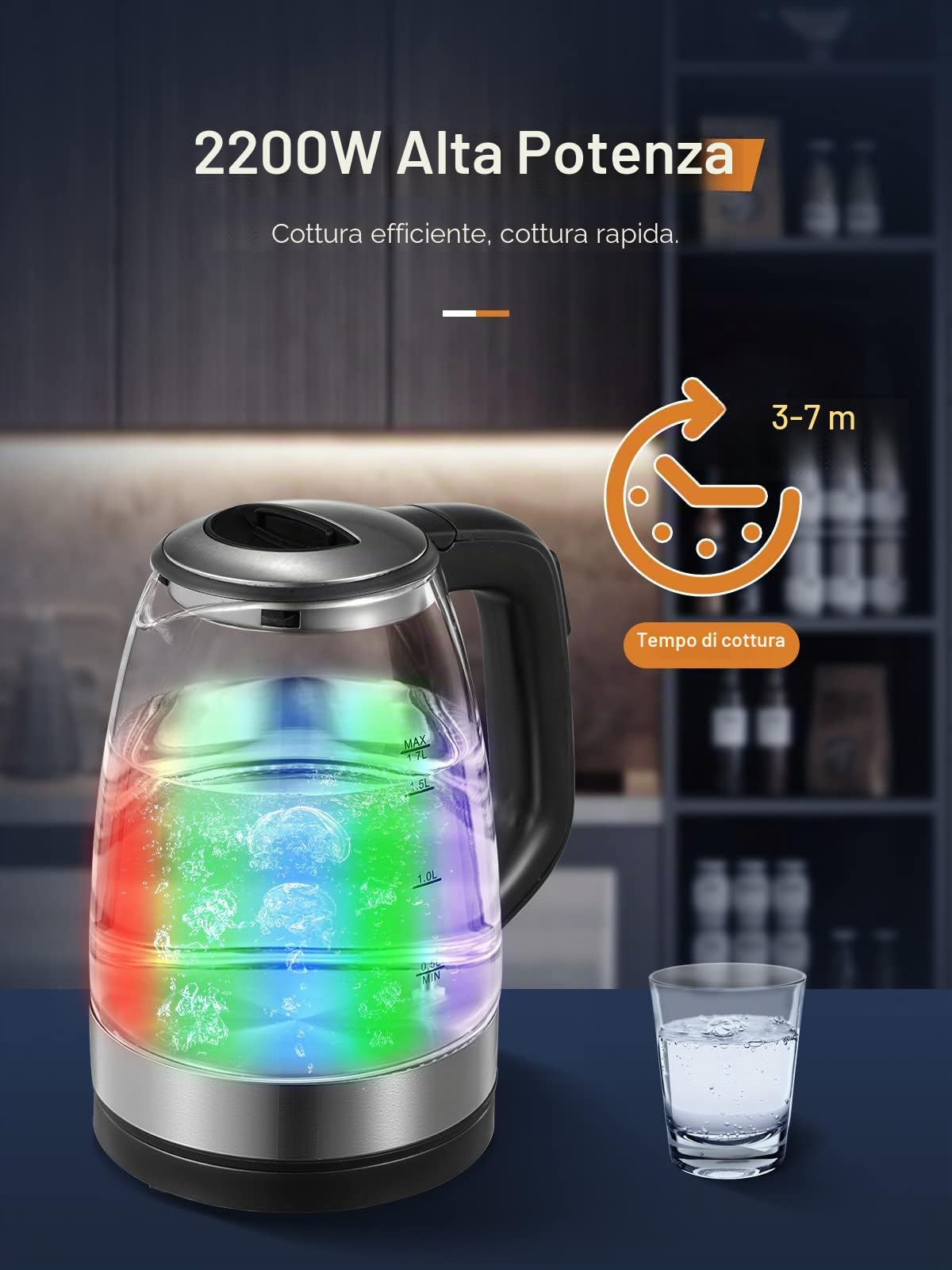 FOHERE Bollitore elettrico con regolazione della temperatura, bollitore elettrico in vetro e acciaio inox, funzione di mantenimento al caldo, senza BPA
