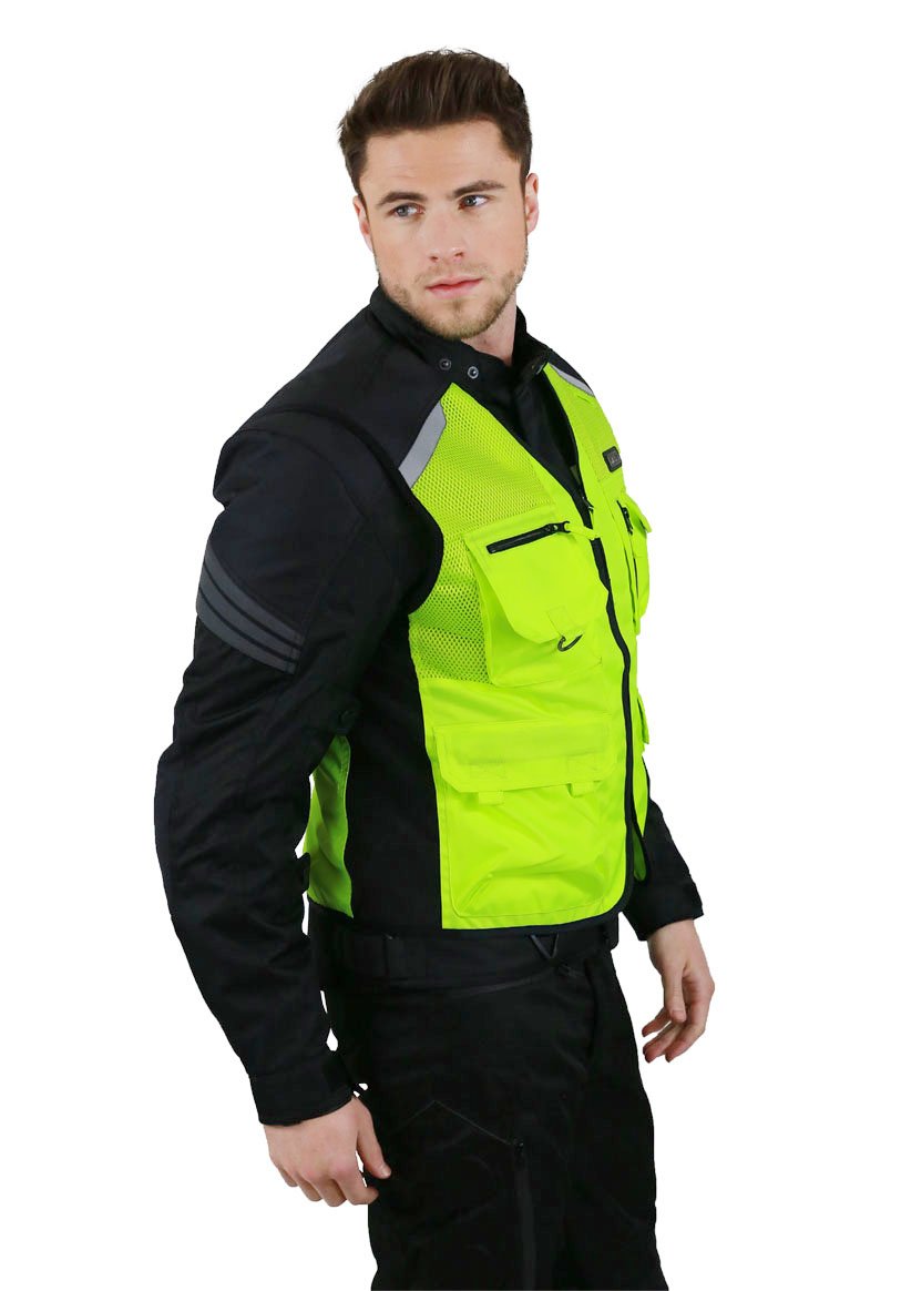 Nerve Touring Chaleco Reflectante de Seguridad Diseño Retro, Verde Fluorescente, XS-S
