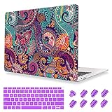 For Macbook Pro 15 with Retina Case (2014 Old Model) Cover Crystal Print Hard Shell with Purple Keyboard cover and Dust plug for Macbook Pro 15 (Non-CD-ROM Drive Model:A1398),Paisley seamless