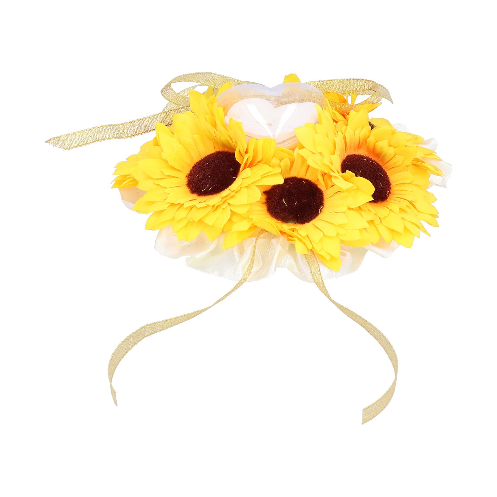 KIMISS Elegant Sunflower Ring Pillow with Heart Shaped Case for Wedding Ceremony – Unique Ring Holder Cushion for Special Occasions