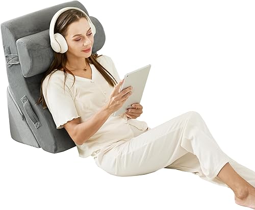 Vista 7 de Juego de 4 almohadas ortopédicas de cuña para cama, 45D de espuma viscoelástica para después de la cirugía para alivio del dolor de espalda, cuello