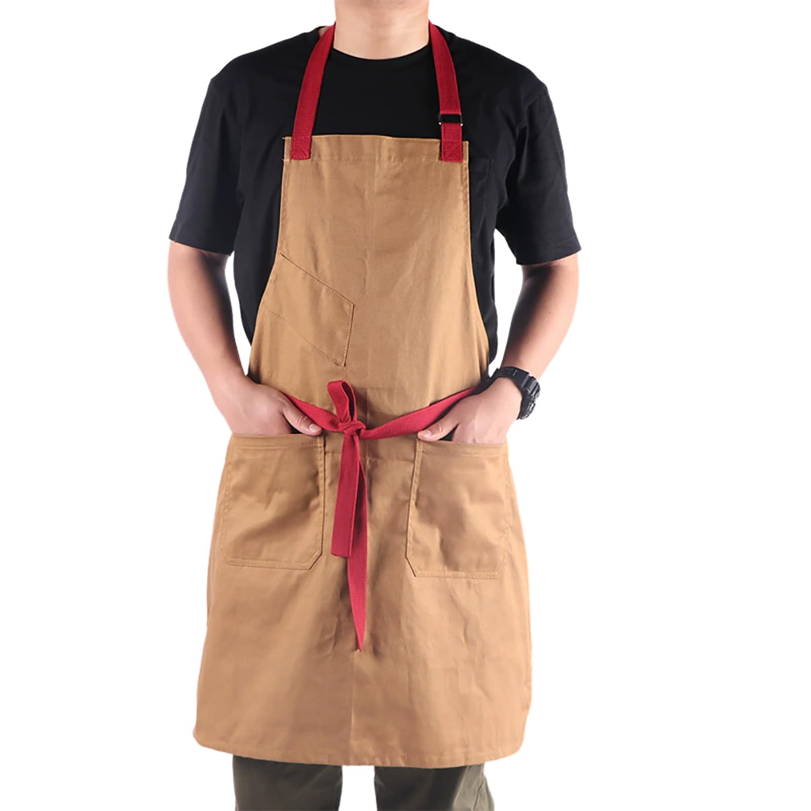 Delantal De Cocina para Hombre Y Mujer, Ajustable, De Lona De Algodón, con Bolsillos, para Chef Orange,One Size
