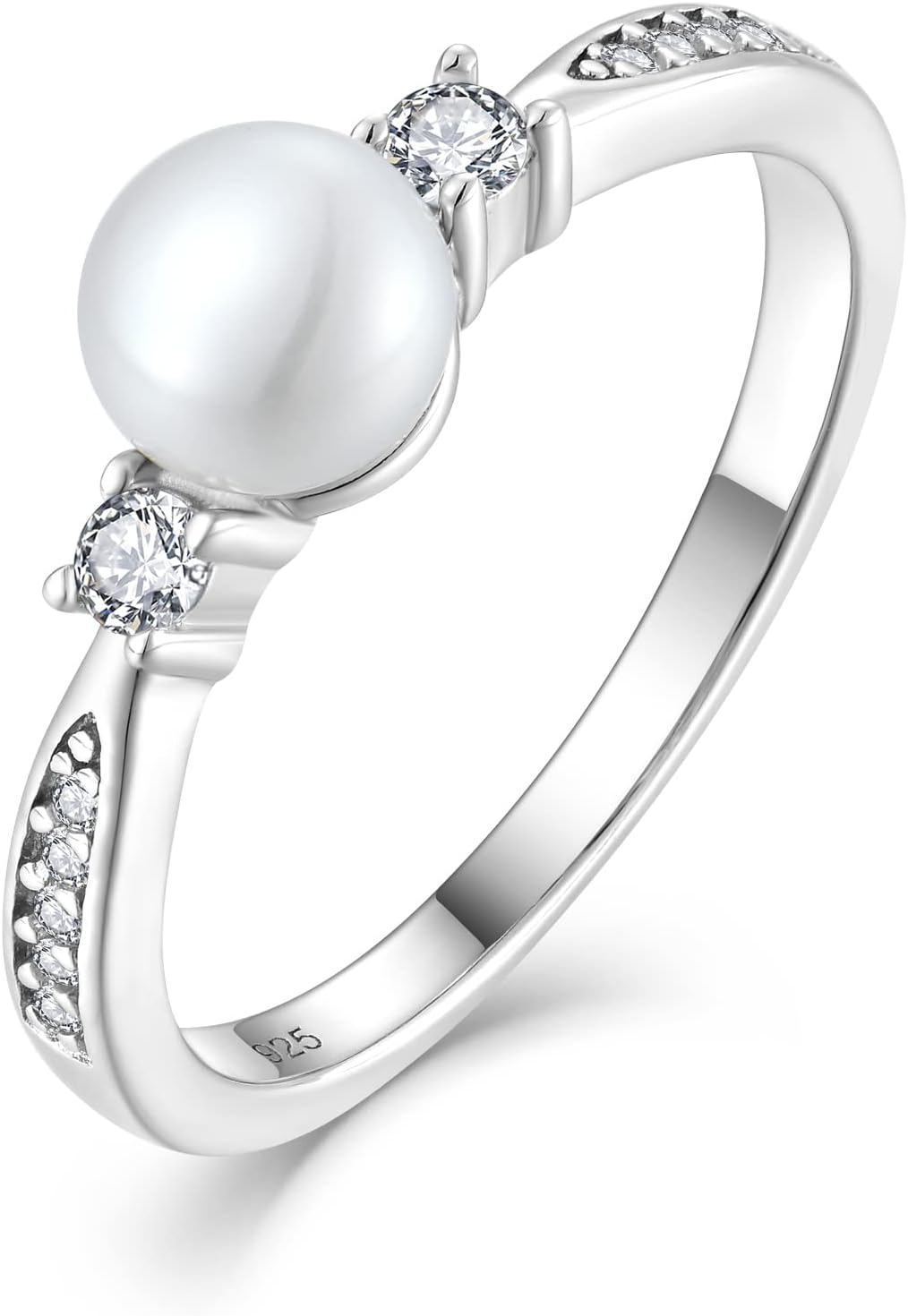 925 Sterling Silver Pearl Ring, White Freshwater Cultured Pearl Statement Promise Rings for Women Wife