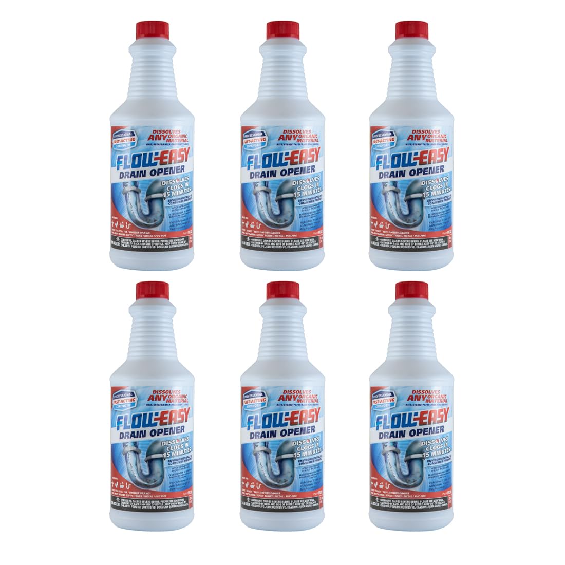 Flow-Easy Professional Drain Opener | Case of 6 (32oz) bottles | Fast-Acting Results