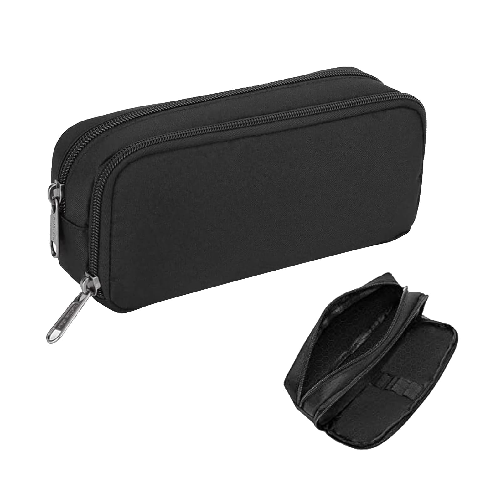 jeufun 1 Pcs Zipper Black Large Capacity Pen Case Bag,Black Durable Stationery Pencil Case Bag,Stationery PencilCaseBag for School Office Stationary Supplies Storage Pencil