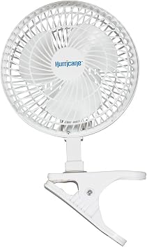 Hurricane Classic Clip Fan with Tilt, 2 Speeds, White, 6in