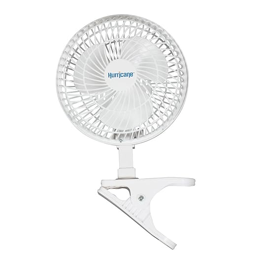Hurricane Fans - Classic 6 Inch Clip Fan - Portable Fan with Strong Clamp, Two Speed Settings, and Adjustable Tilt Mechanism, White - Great Work Fan, School Fan, Desk Fan, Greenhouse Fan