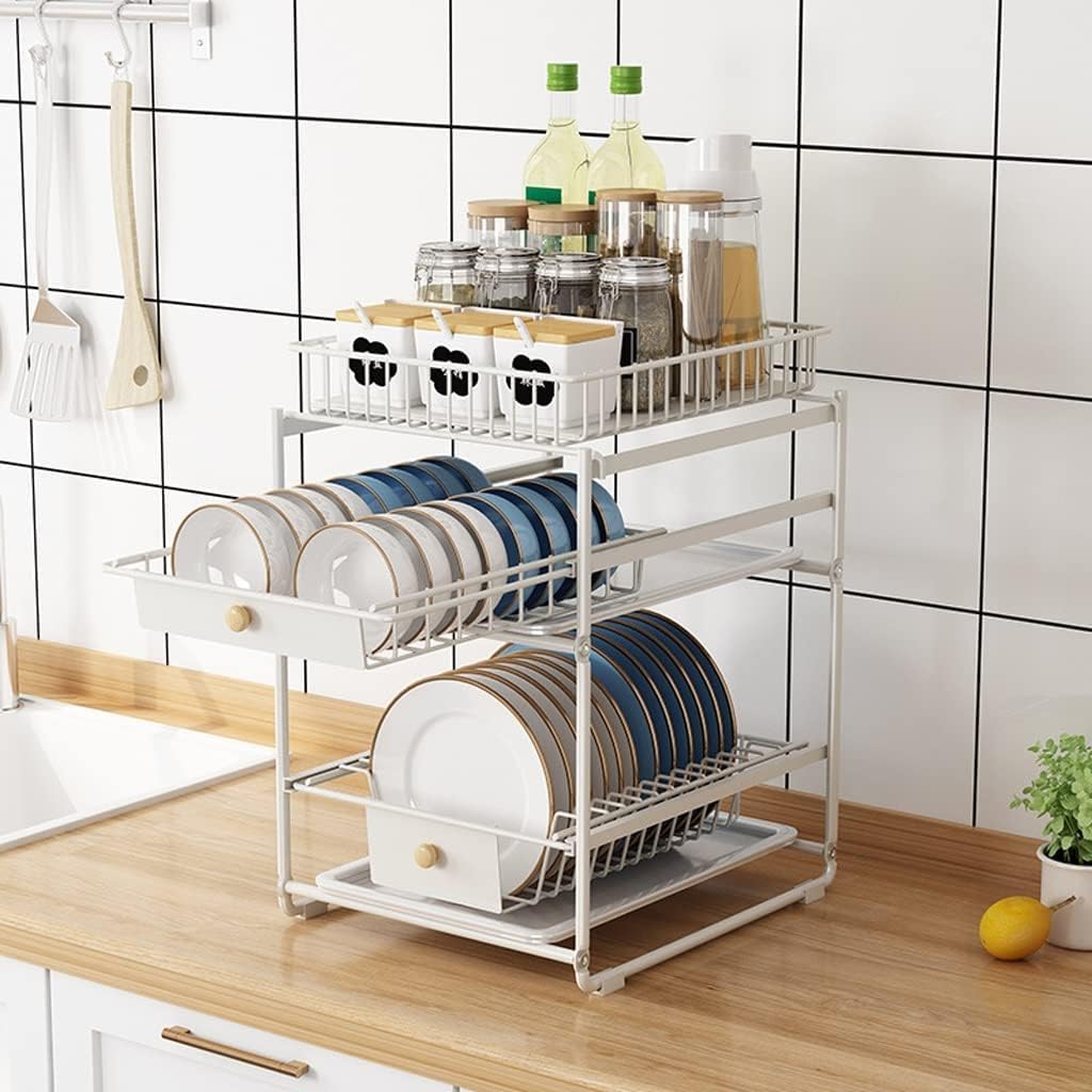 Dish Rack Kitchen Shelves Dish Storage Rack Drain Rack Household al Dish Rack Tableware Chopsticks Storage Box (Color : White)