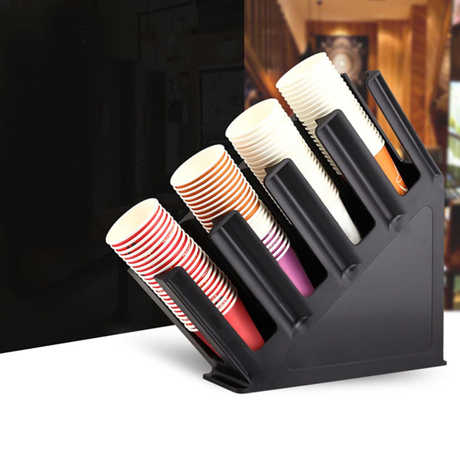 Portavasos para Vasos de Papel y Tapas, Dispensador de té con Leche y café de Plástico Duradero, Organizador para Cafeterías, Negro, 38x29x11cm (Negra)