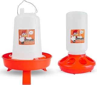Idyfodol Chicken Feeder and Waterer Set with Adjustable Legs - Rain Proof 1Kg Chick Feeder and 1.5L Chick Watere