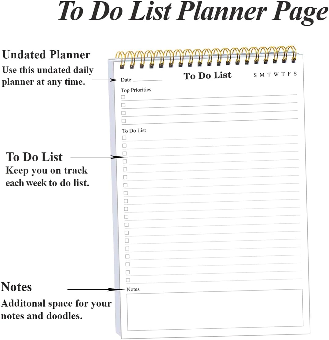 (20-Pack) To Do List Notepad - A5 Undated Daily Planner, 1000 Sheets/2000 Pages To Do List Notebook for Work, Spiral Waterproof Notepad for Office Supplies, School Planner, 5.8" x 8.3"