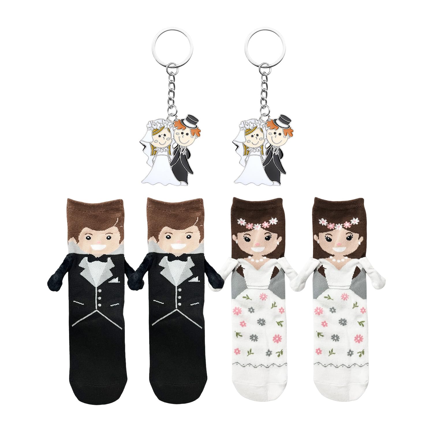 OODJVN 2 Pairs Of Bride And Groom Socks And 2 Keychains, Wedding Party Accessories, Funny Letter Socks, Engagement Wedding Gifts, Bridesmaid Supplies.