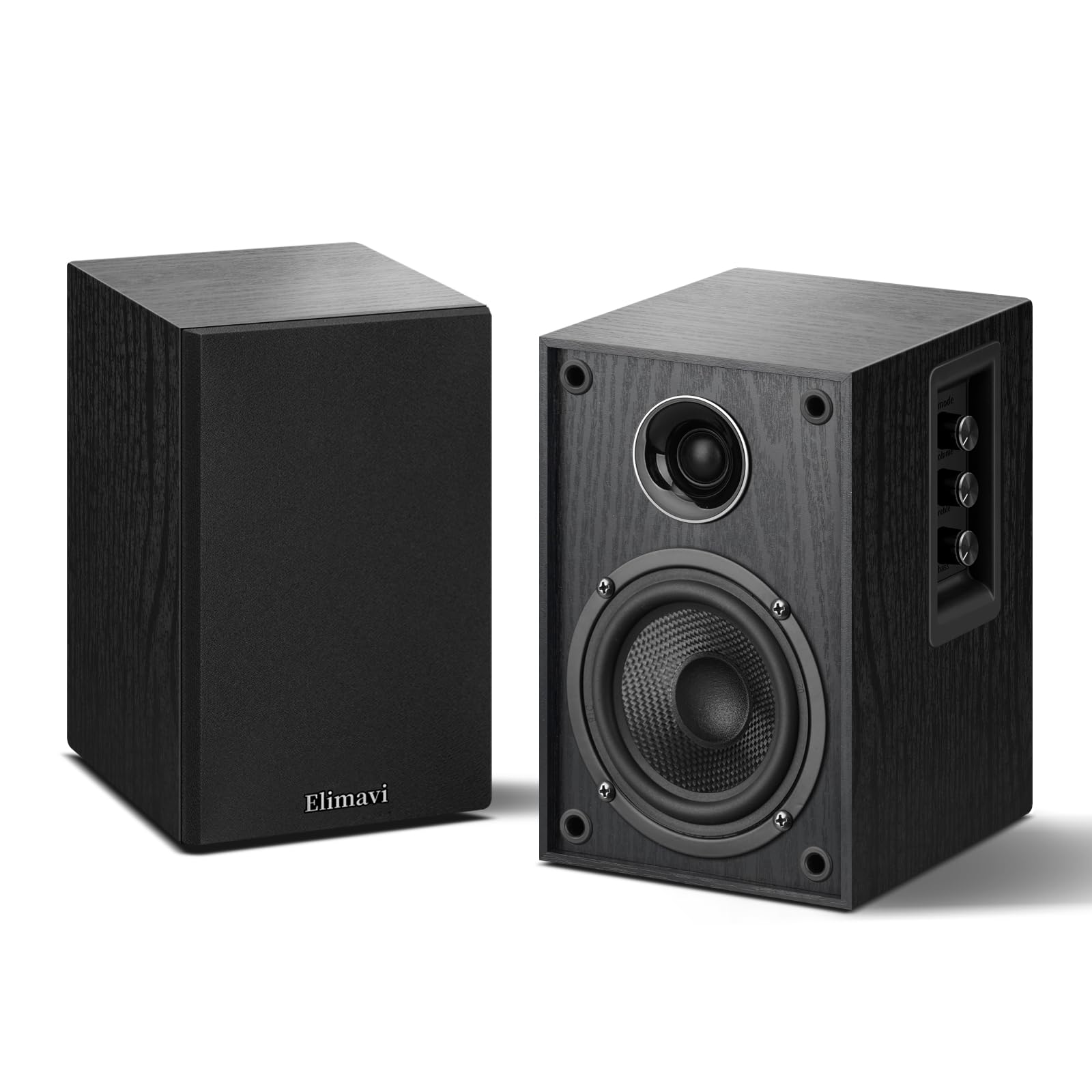 Elimavi Powered Bluetooth Bookshelf Speakers, 4" Carbon Fiber Woofer, Black | 60W Record Player Speakers with USB-C/RCA Input, Monitor Speakers for Turntables, PC, TV, USB-C and RCA audio Cable Included-image-27