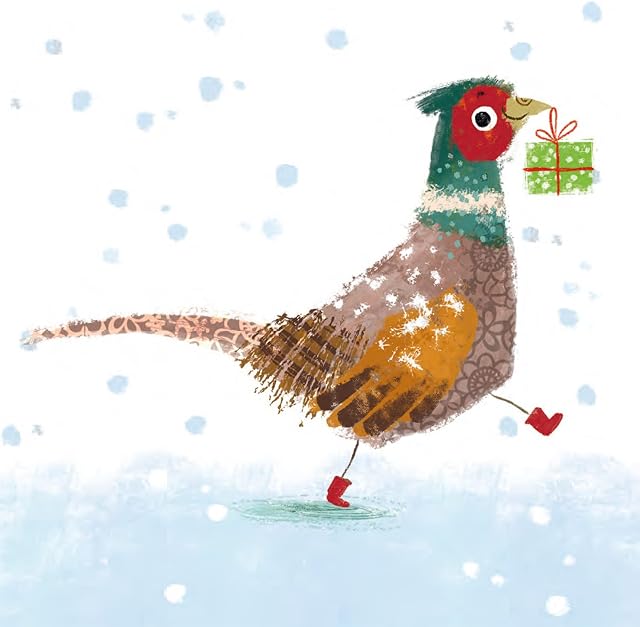 Museum and Galleries Large Charity Christmas Cards - Running Pheasant - 8 Christmas Cards - 60p in Support of The British Heart Foundation