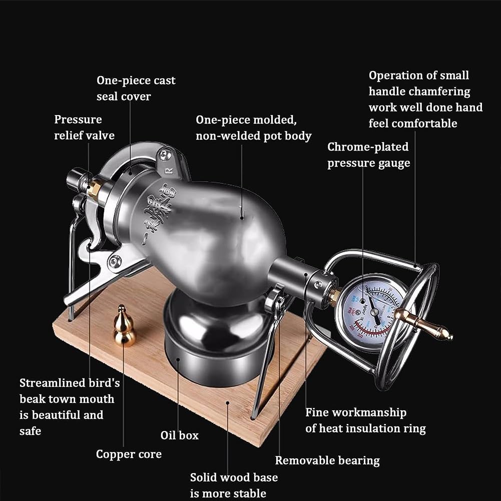 Macchina per popcorn manuale, in acciaio inox, 260 ml, con manometro, per riunioni di famiglia, feste e divertimento