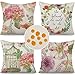 Cirzone wasserdichte Kissenbezug 4 Stück 45 x 45 cm Dekorative Outdoor Kissen Wasserfest Atmungsaktiv Schmetterlinge und Rosa Blumen Kissenbezug Werden für Sofakissen Garten Outdoor