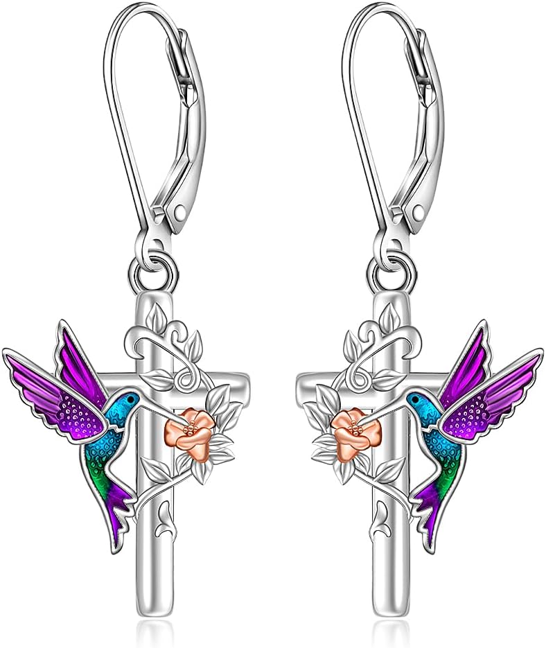 Hummingbird Earrings for Women 925 Sterling Silver Purple Hummingbird Gifts for Women Memorial 925 Sterling Silver Bird Jewelry