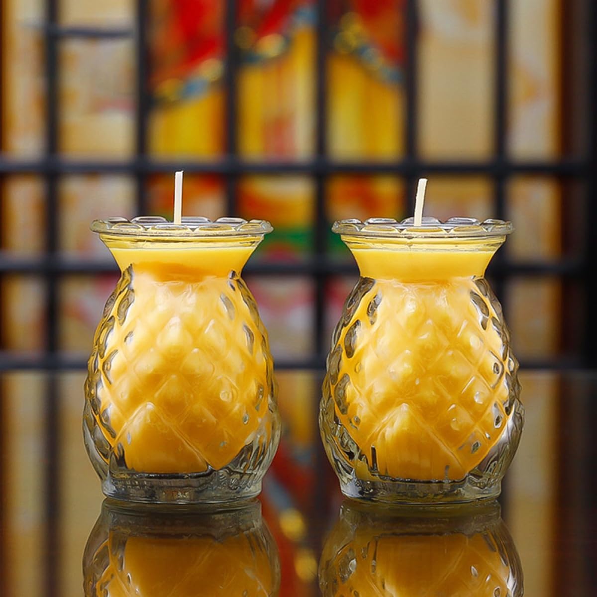 2pcs Pineapple Shape Butter Lamp for Buddha Hall Decorative Ghee Lamp Unique Home Decor Fine Craftsmanship for Temples and Meditation Spaces Yellow