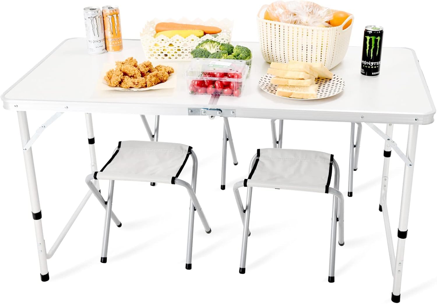 Yorten New Heavy Duty Aluminium Portable Folding Picnic Table & Chairs Set with Umbrella-picture-29