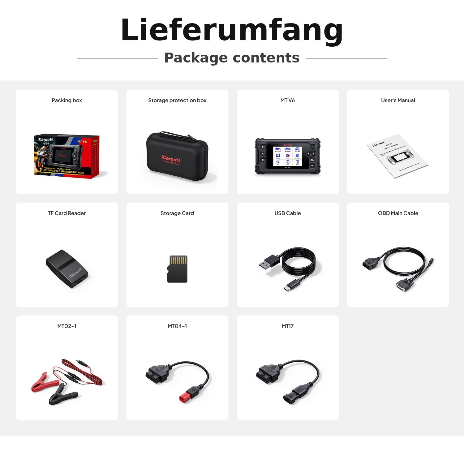iCarsoft Dispositivo de diagnóstico OBD2 MT V6 compatible con motocicletas Aprilia (incluye adaptador y actualizaciones gratuitas)
