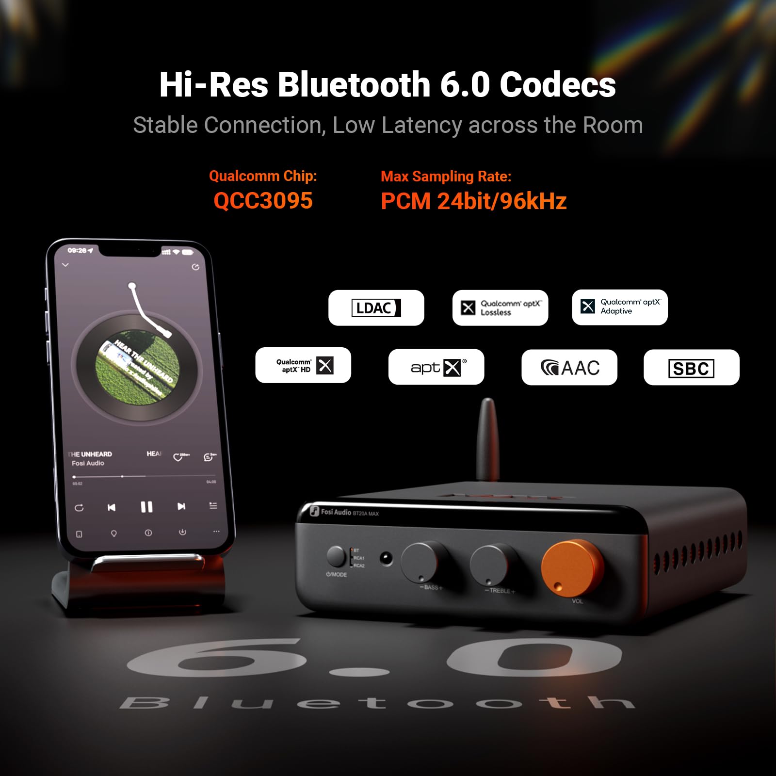 Bundle Fosi Audio BT20A MAX Amplificador de Potencia Estéreo + Pares/4 Conectores Banana para Cable de Altavoz