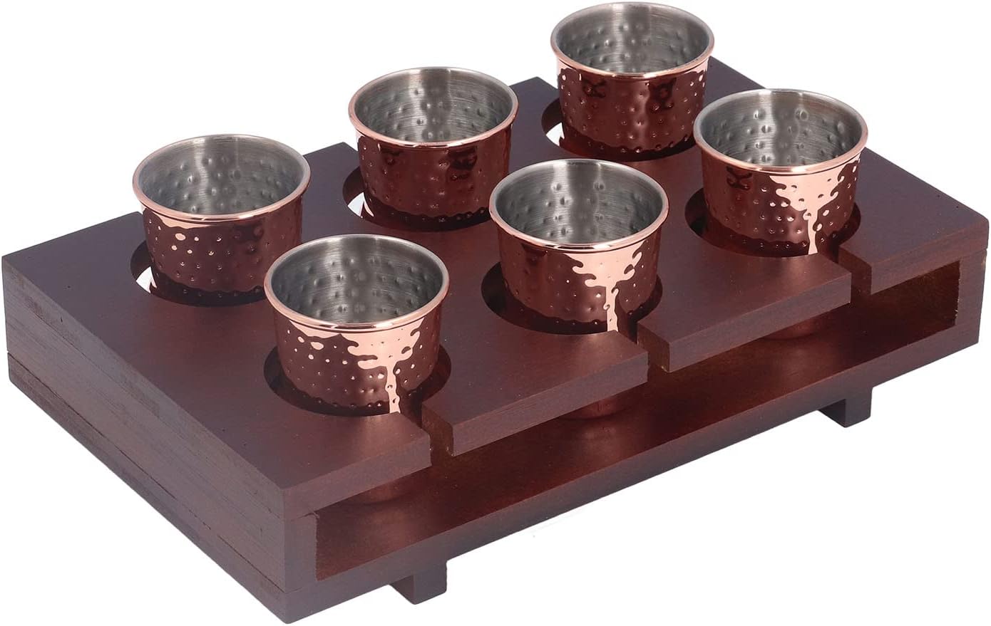 6 Piece Copper Plated Stainless Steel Cocktail Cup Set with Storage Holder 100ml Moscow Mule Mugs for Home Party