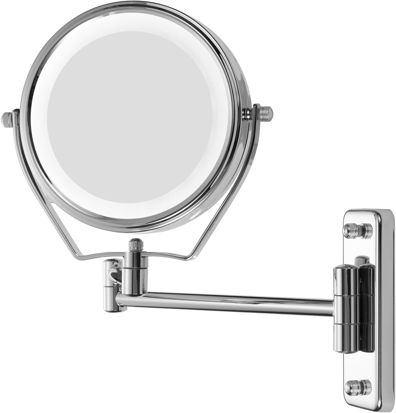 6" 1X &7X Magnifying Double Sided Vanity Makeup Mirror with Light, Wall Mount, Round, Chrome