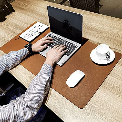 Aothia Office Desk Pad, Natural Cork & Pu Leather Dual Side Large Mouse Pad, Laptop Desk Table Protector Writing Mat Easy Clean Waterproof For Office Work/Home/Decor (Brown,31.5" X 15.7") #TOP5