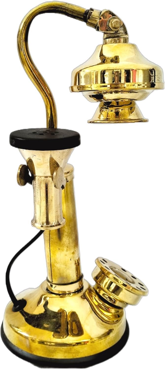 Miniature Vintage Candlestick Phone Replica Desktop Ornament Home Table Decor Telephone Brass Finish Showcase