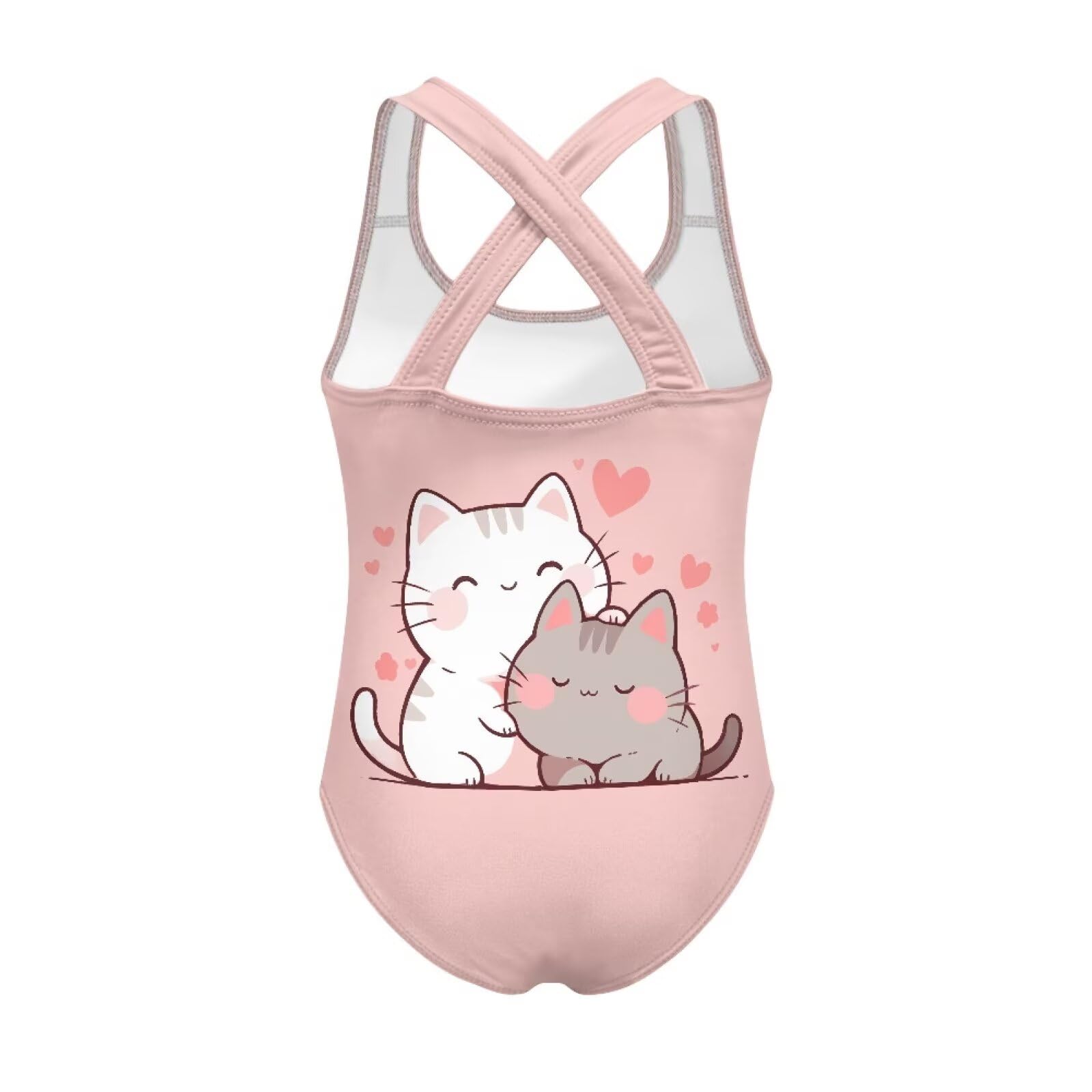 Girls One-Piece Swimwear with Cross-Back Strap Cat Print Bathing Suit, Elastic Fit, Breathable, for Holiday Beach Trip