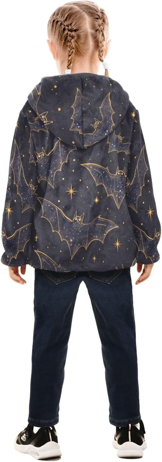 ALAZA Seamless Bats with Stars Hoodie Jacket for Girls Toddler Fleece Zip Up Coat Plush Jacket for 3 Years