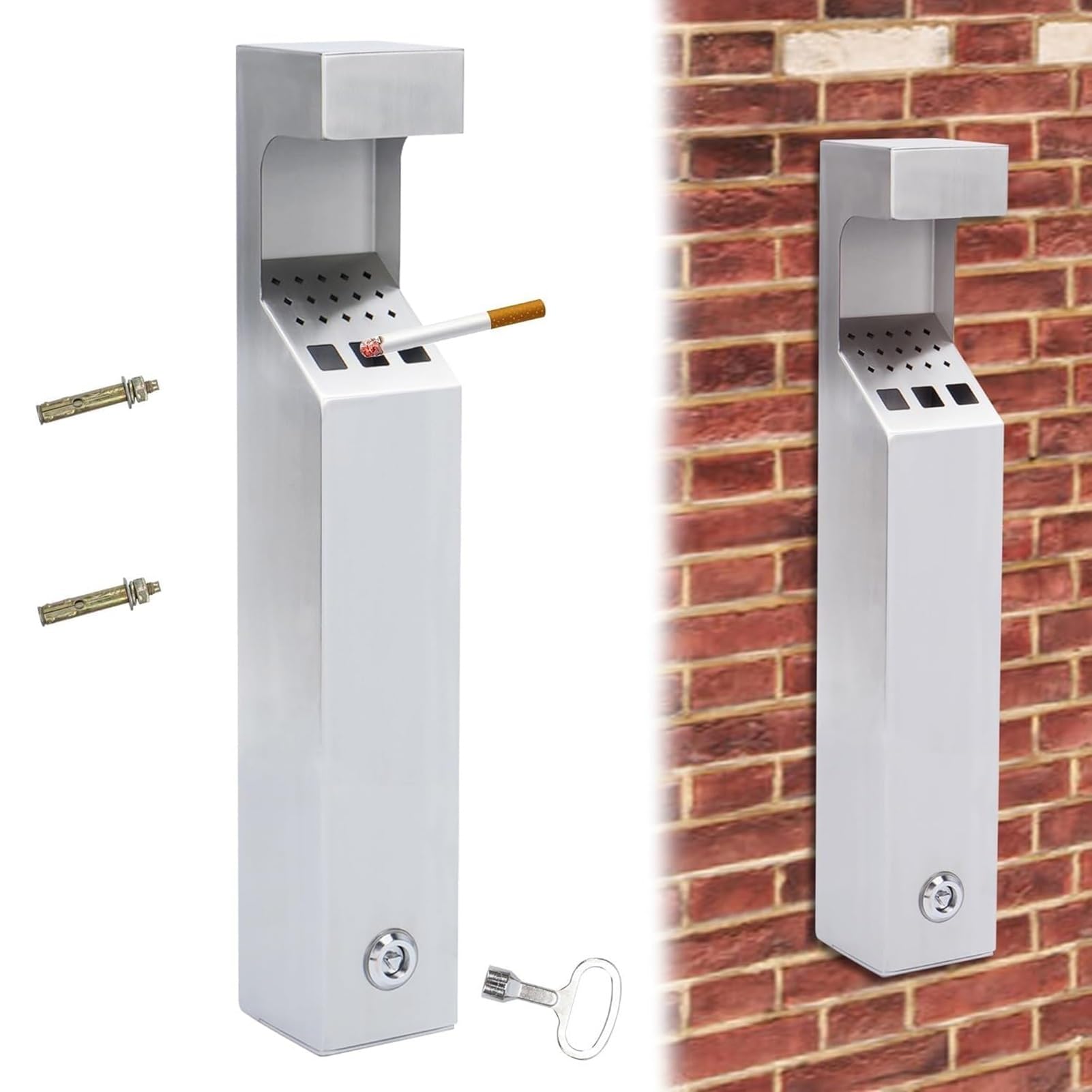 Wall Mounted Ash Trays, Wall Mounted Ash Bin Smoking Box With Keys, Outdoor Lockable Cigarette Butt Container, For Pub Club, Garden, Office